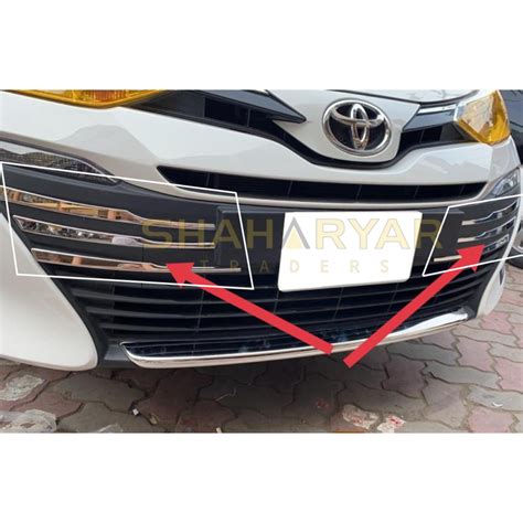 Toyota Yaris Front Bumper Middle Grills Chrome Trim Set 6 Pcs Model