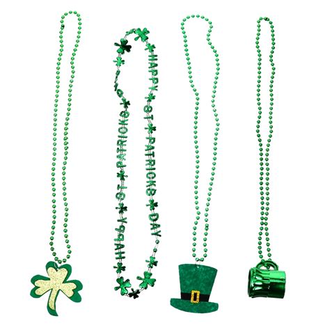 Ounona 4 Pcs St Patricks Day Necklaces Round Beads Necklace Shamrock