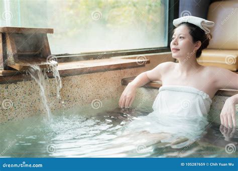 Japanese Girl Enjoy The Hot Springs Water Stock Image Image Of Female Girl