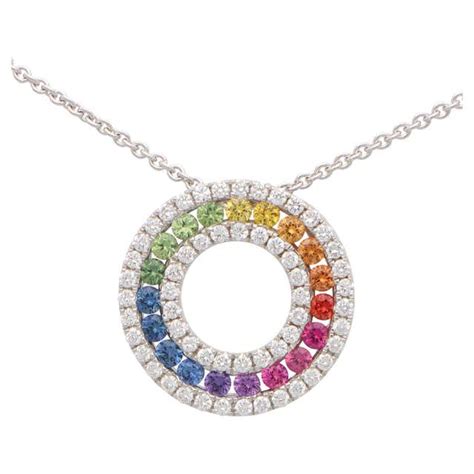 Rainbow Colour Sapphire Circle Pendant Set In 18 Karat White Gold