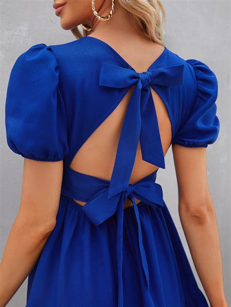 Shein Privé Tie Backless Puff Sleeve Ruffle Hem Dress Shein Usa