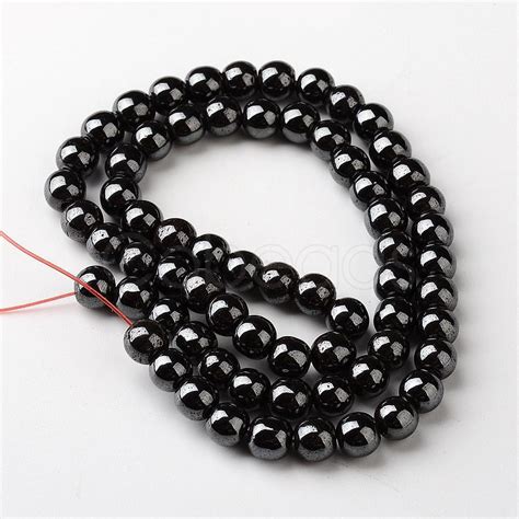 Non Magnetic Synthetic Hematite Beads Strands Round Black Mm