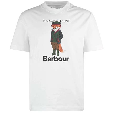 Barbour X Maison Kitsun Beaufort Fox T Shirt Mts Wh