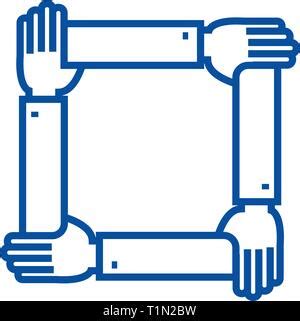 Four Hands Team Work Line Icon Togetherness Solidarity Unity Symbol