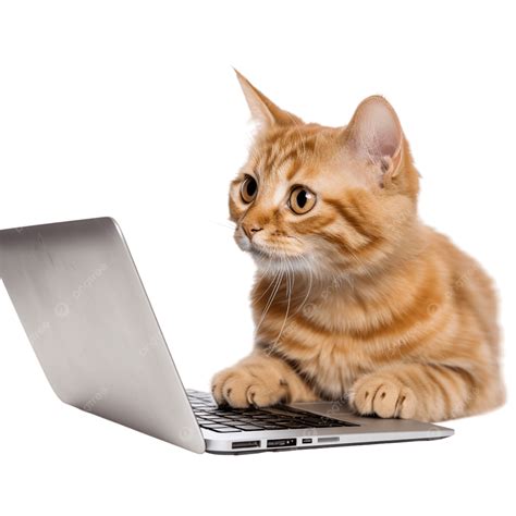 Clever Cat Computer On White Background, Clever Cat Computer, On White
