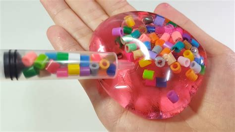 최초 도전 본드 칼라풍선 으로 투명 펄러비즈 핑크 물풍선 만들기 Glue Slime Colors Perlerbeads