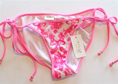 Milly Cabana Biarritz String Bikini Bottom White Pink Petite 0 2 NWT 888246291587 EBay