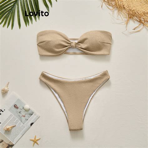 Lovito Women Boho Plain Knot Bikini Sets LBL20594 Shopee Philippines