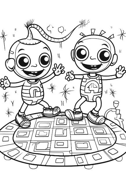 Un dibujo de dibujos animados de dos pequeños alienígenas bailando en