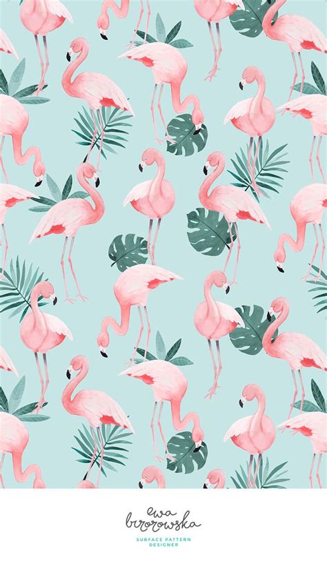 Flamingo Textile Surface Pattern Design With Flamingos On Mint