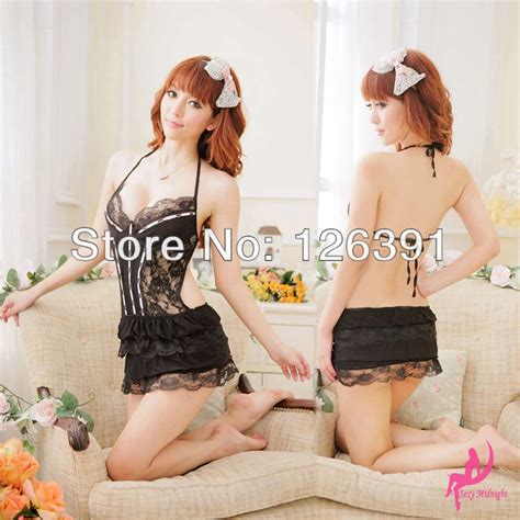 Preto Branco Backless Sexy Lingerie Boneca Lace Bolo Saia Dormir Porn Seduzir Vestido De