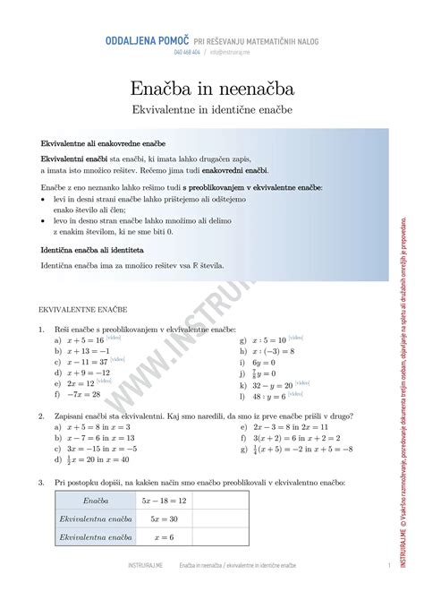 Ekvivalentne In Identične Enačbe Postopki In Video Razlage