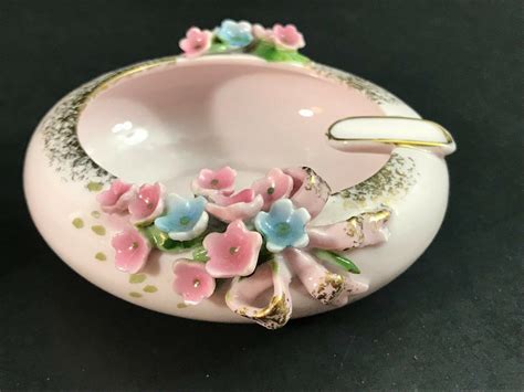 2 Vintage Lefton China Pink Ashtrays Incense Burners Hand Painted Japan