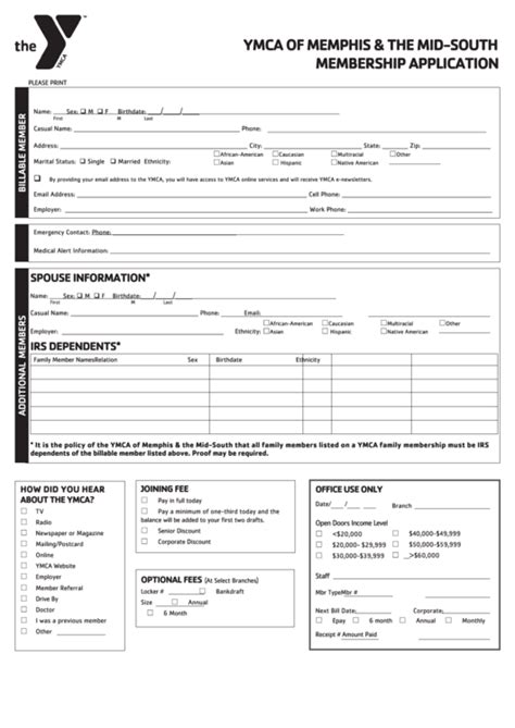 Ymca Of Memphis The Mid South Membership Application Printable Pdf