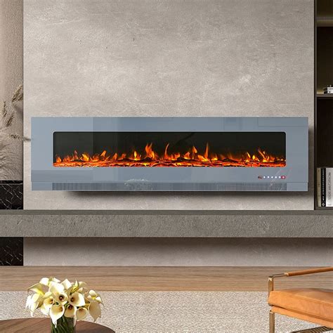 Grey Inch Wall Mounted Led Electric Fireplace With Flame Colours