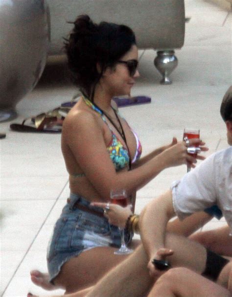 Vanessa Hudgens In Bikini Top And Shorts At Poolside In Miami Hawtcelebs