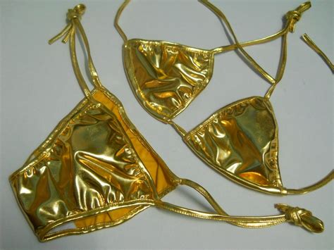 FASHION CARE U S Sexy Metallic Gold Bra Swimwear Bikini Pcs Set