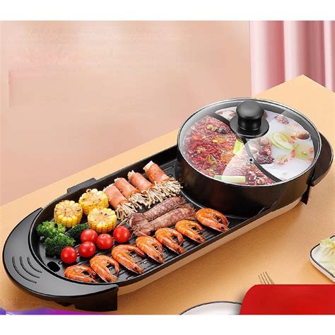 Electric Hot Pot Grill Removable Shabu Shabu Pot Grill Detachable Barbecue Grill With Large