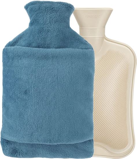 Hot Water Bottle With Hand Pocket 2L Warmer Soft Fleece Cover Hot Water Bottle Cover With Blue