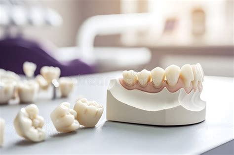 Mould Of Human Teeth On Dentist Desk Closeup Lower Jaw Model In Modern