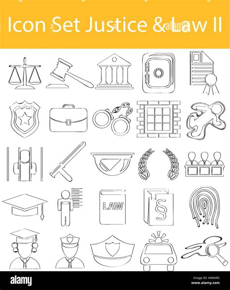 Drawn Doodle Lined Icon Set Justice And Law Ii With 25 Icons For The