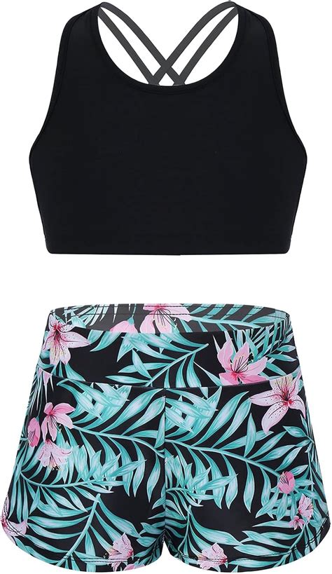 CHICTRY CHICTRY Mädchen Zweiteiler Bademode Tankini Sets mit Palme Druck Badeanzug Bikini Top