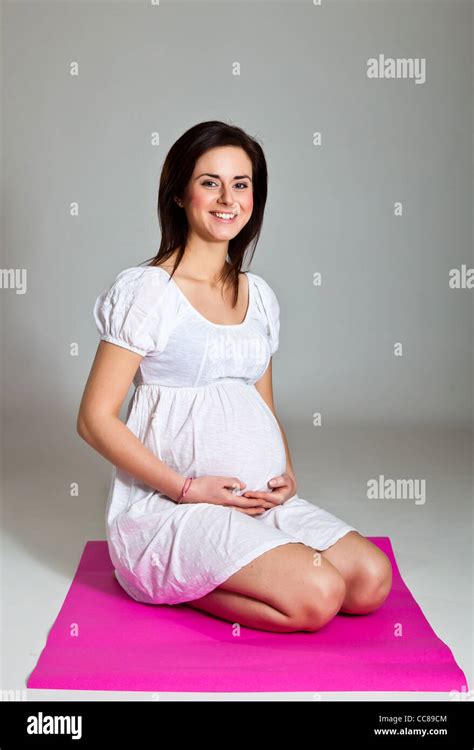 Cute Pregnant Brunette Stock Photo Alamy