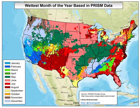 Map of the Wettest Month in the United States
