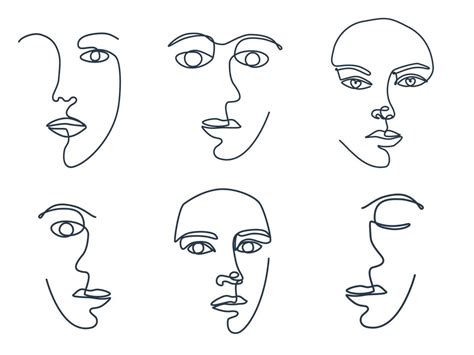 Set Of Women Faces Continuous Line Art Vector For Beauty Concept T