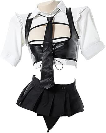 Amazon MEOWCOS Women S Lingerie Lingerie Set Uniform Style Cutout Top And Mini Skirt Set