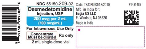 Dexmedetomidine Hcl Preservative Free 09 Sodium Chloride 100 Mcg Ml Injection Single Use