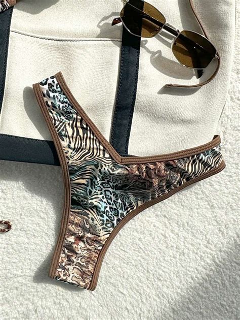 Leopard Print Halter Bikini Piece Bikini Set Set With High Cut Bottom For Regular Women