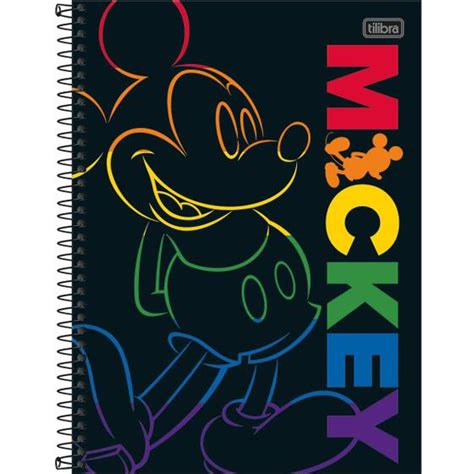 Caderno Espiral Capa Dura Universitário 10 Matérias Mickey Rainbow 160