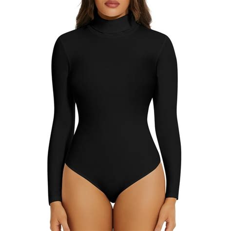 Joyshaper Womens Mock Turtle Neck Long Sleeve Bodysuit Thong Bodysuit