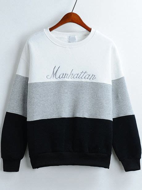 Colour Block Round Neck Letters Embroidered Sweatshirt Shein Sheinside