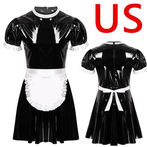 Sexy Mens Sissy Wet Look French Maid Dress Costume Crossdress Lingerie Outfit EBay