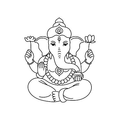 Line Art Illustration Of Lord Ganpati For Ganesh Chaturthi Festival In ...