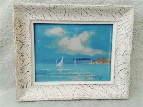 Tableau Peinture Miniature Huile Sur Panneau Paysage Marine Bord De Mer