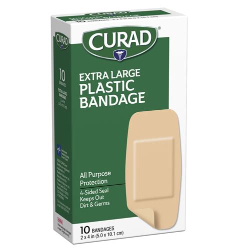 Plastic Extra Large Bandages 2 X 4 10 Count Curad Bandages