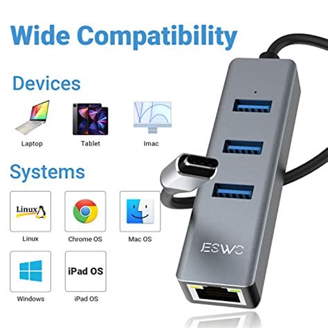 Usb C To Ethernet Adapter Jeswo Usb C Hub With Ethernet Adapter Thunderbolt 3type C Gigabit