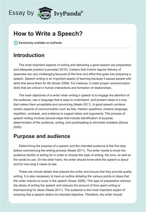 How To Write A Speech 1391 Words Report Example