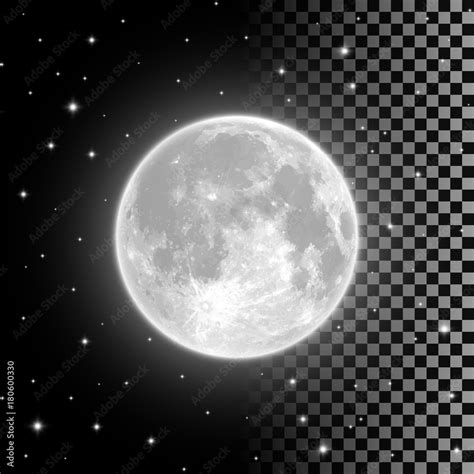 Bright Full Moon In The Clear Night Sky And Isolated On Transparent