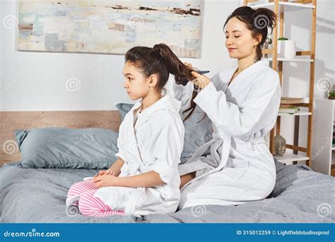 A Brunette Mother And Daughter Sit Stock Image Image Of Quiet Beauty
