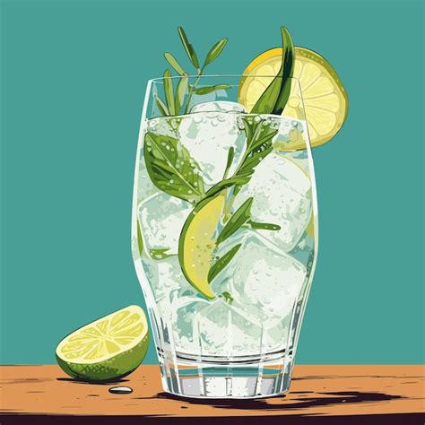 Cóctel alcohólico clásico gin tonic en vaso bebida refrescante con