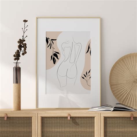 Boho Digital Naked Woman Leaves Printable Wall Decor Abstract Etsy