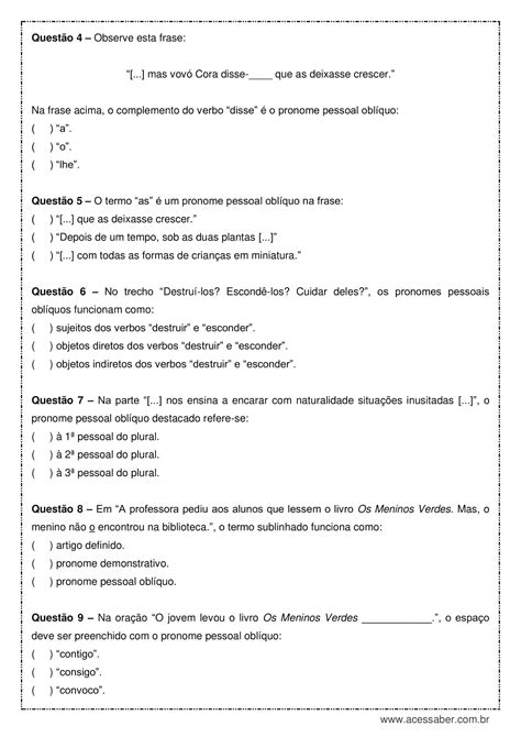 Exercícios Sobre Pronomes 6o Ano