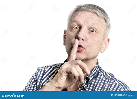 Man Keeping A Secret Or Asking For Silence Isolated On White Confident Mature Man In Shirt