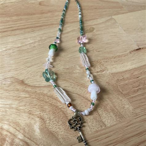 Green And Pink Heart Shaped Key Necklace With Depop