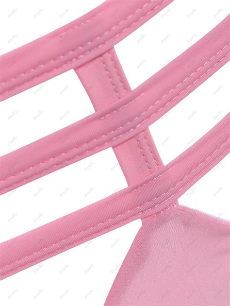 66 OFF 2021 Cut Out Strapless Bathing Suit Bikini Set In SHALLOW PINK DressLily