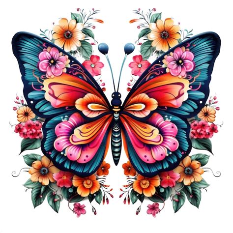 Premium AI Image Floral Butterfly Clipart Colorful Butterfly Generated AI